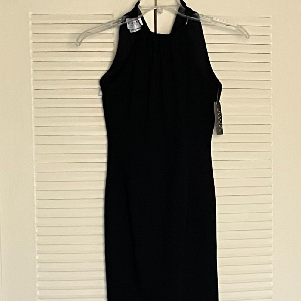NWT David Warren Petite ‘Choker Neckline’ Black Sleeveless Cocktail Dress
